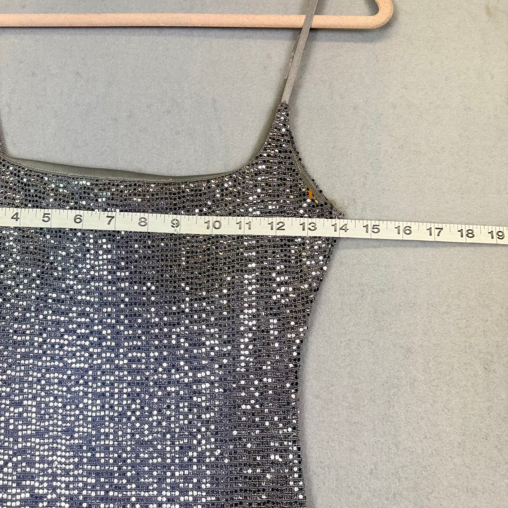 Akira Silver Sequin Bodycon Midi Dress M Glam Y2K Clubwear Baddie Club Kid Disco - Picture 6 of 7